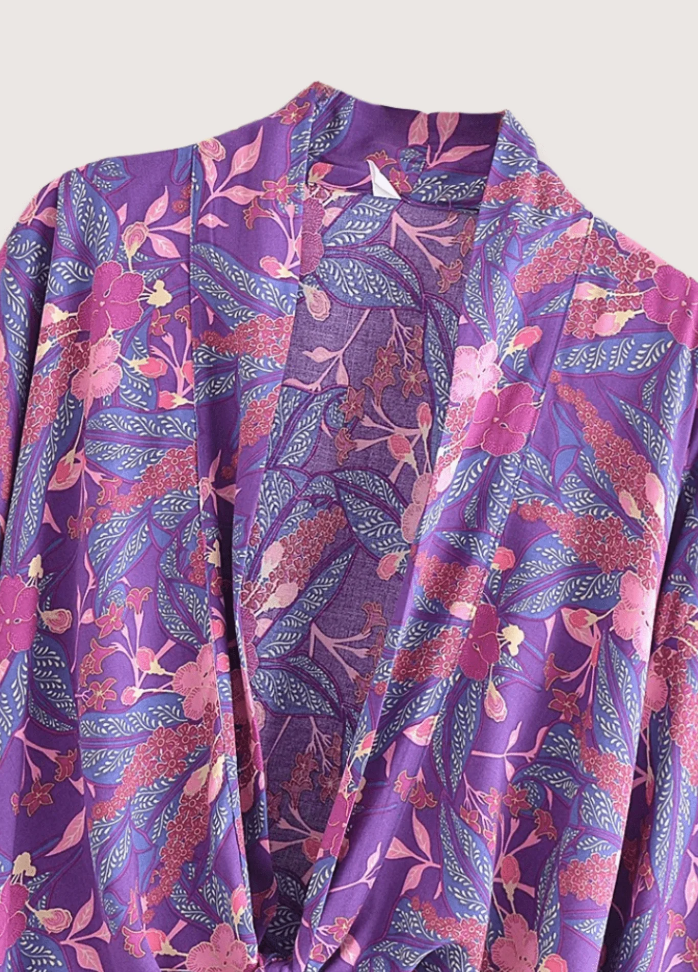 Ensemble kimono court et pantalon violet fleuri - Image 5