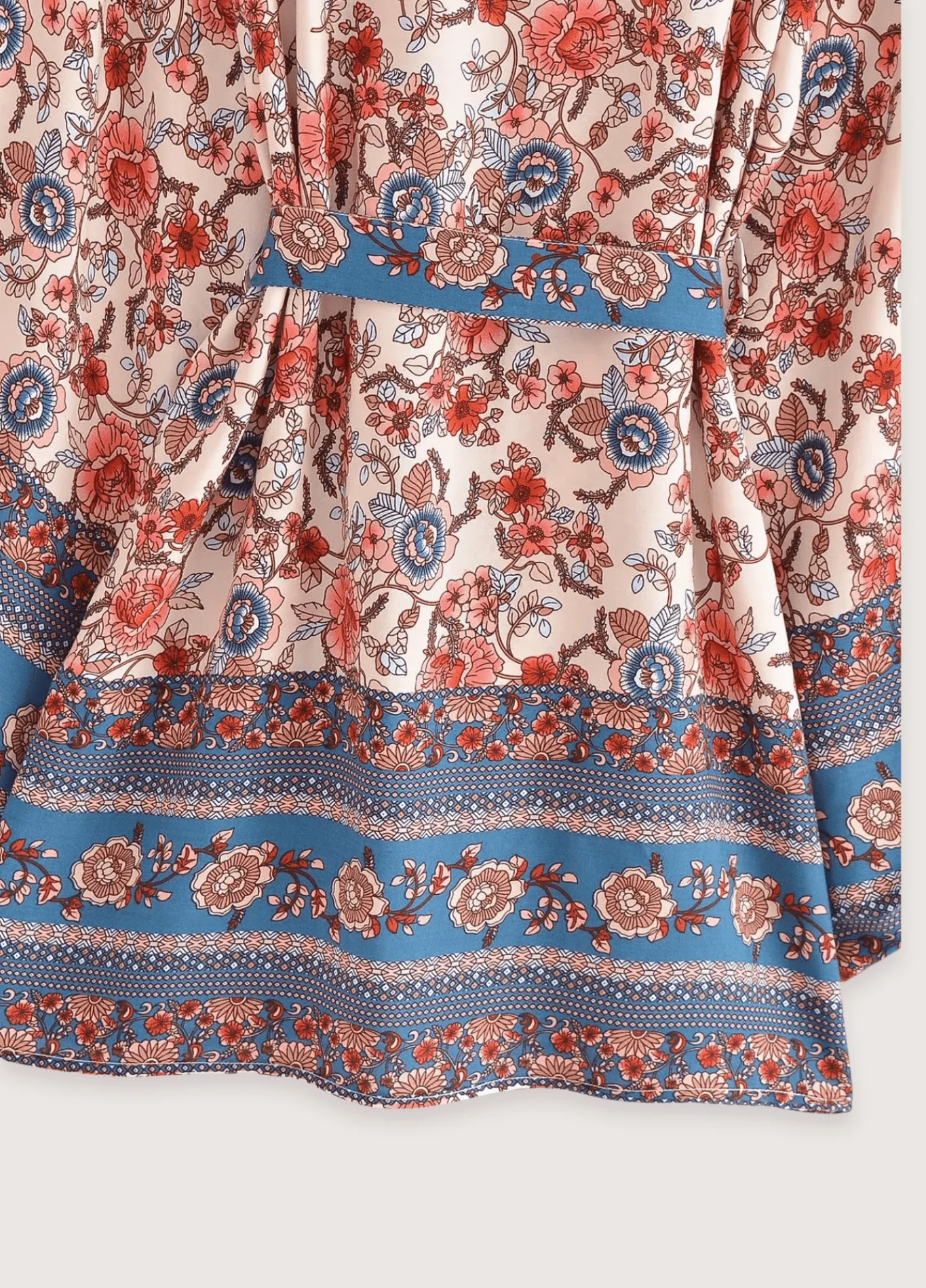 Kimono court bohème abricot et bleu - Image 4