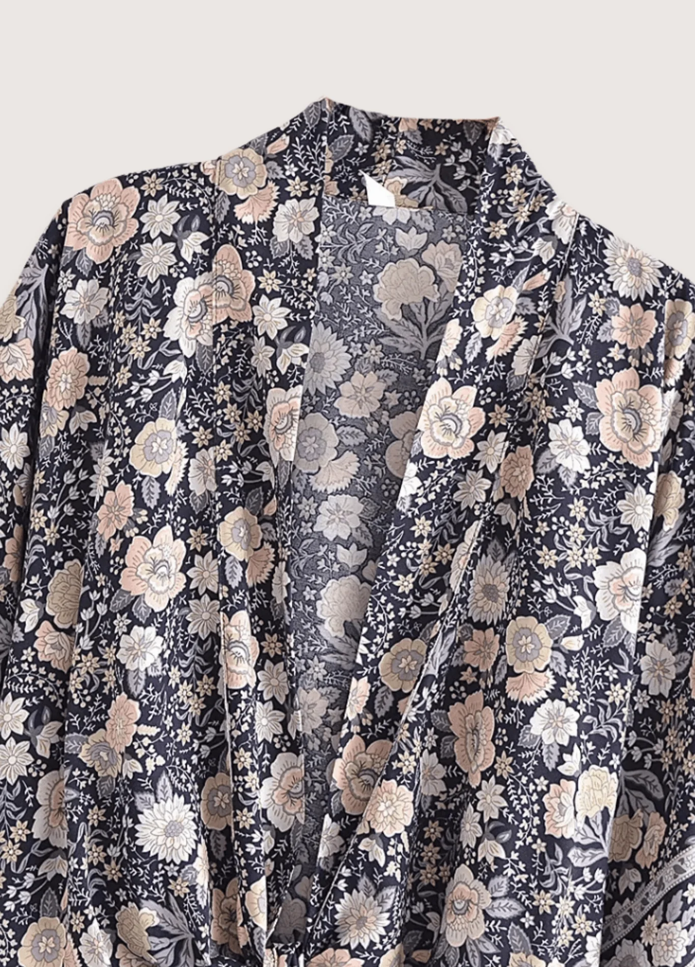 Kimono court bohème gris et rose - Image 2