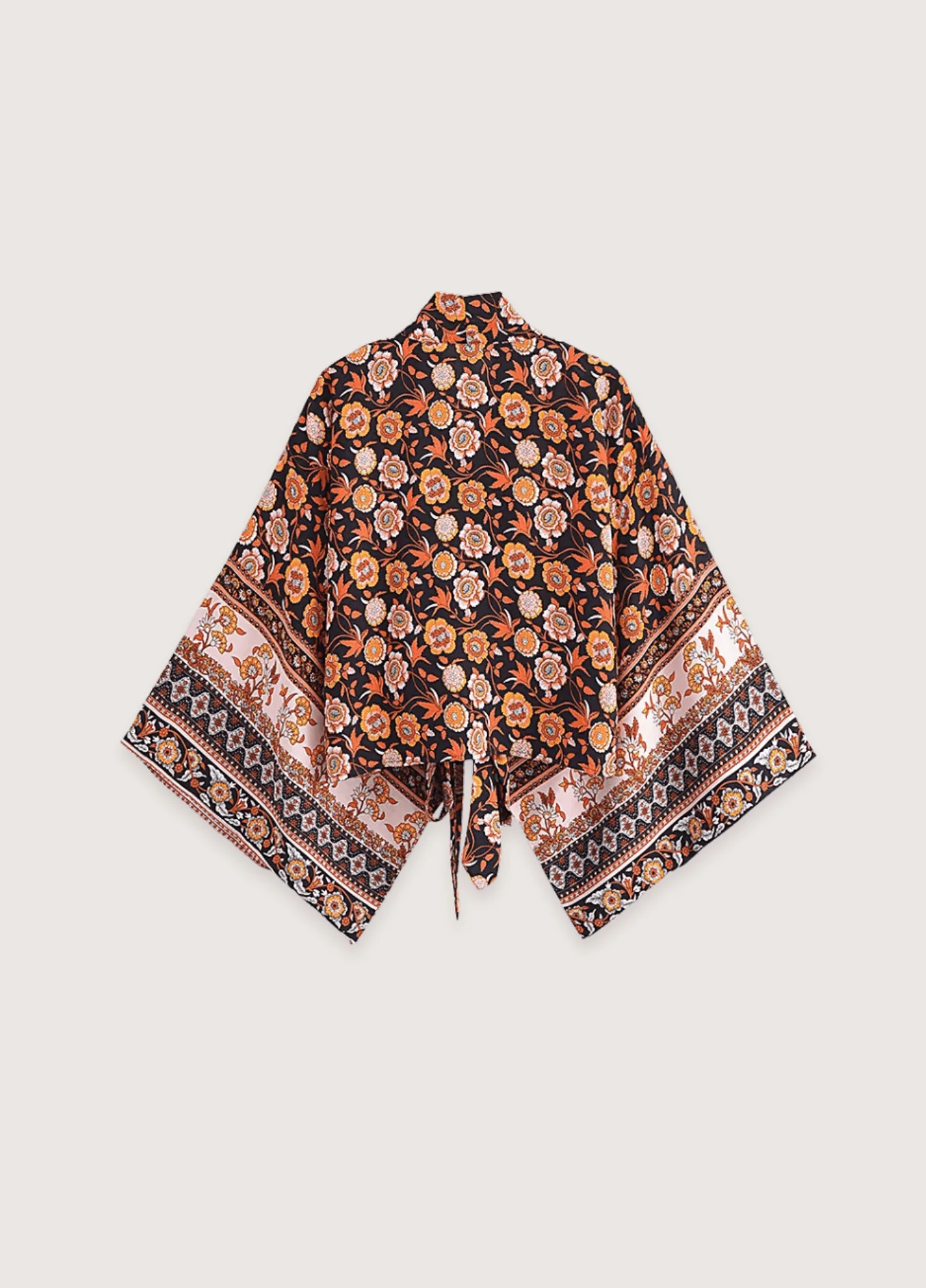Kimono court bohème orange et noir - Image 2
