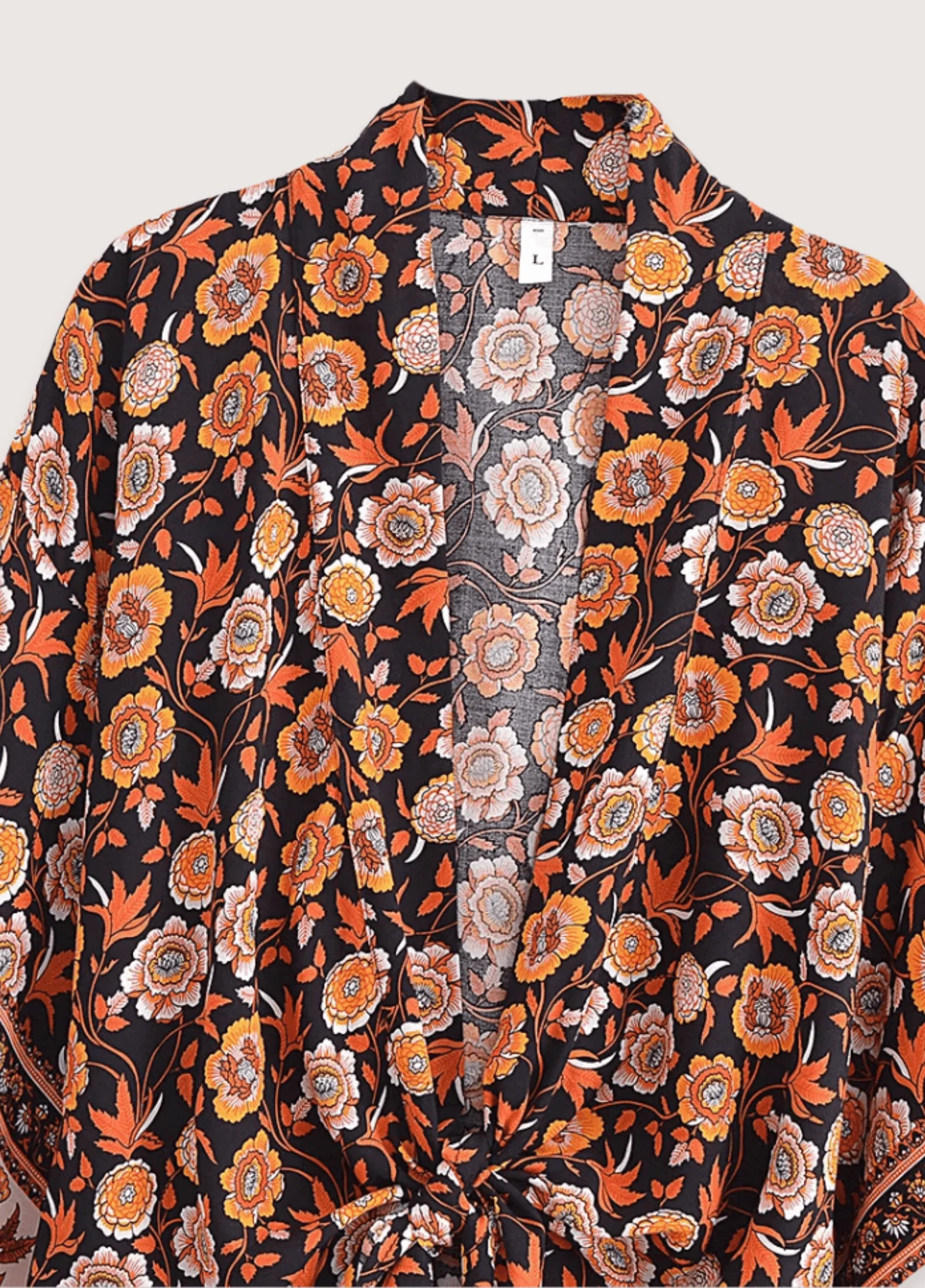 Kimono court bohème orange et noir - Image 3