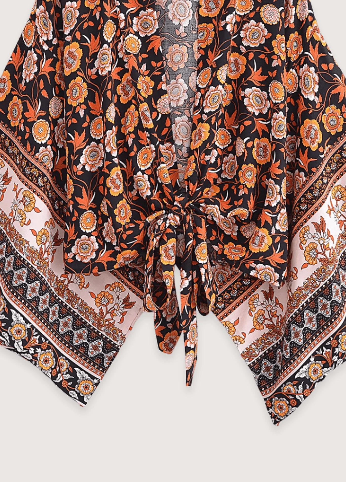 Kimono court bohème orange et noir - Image 4