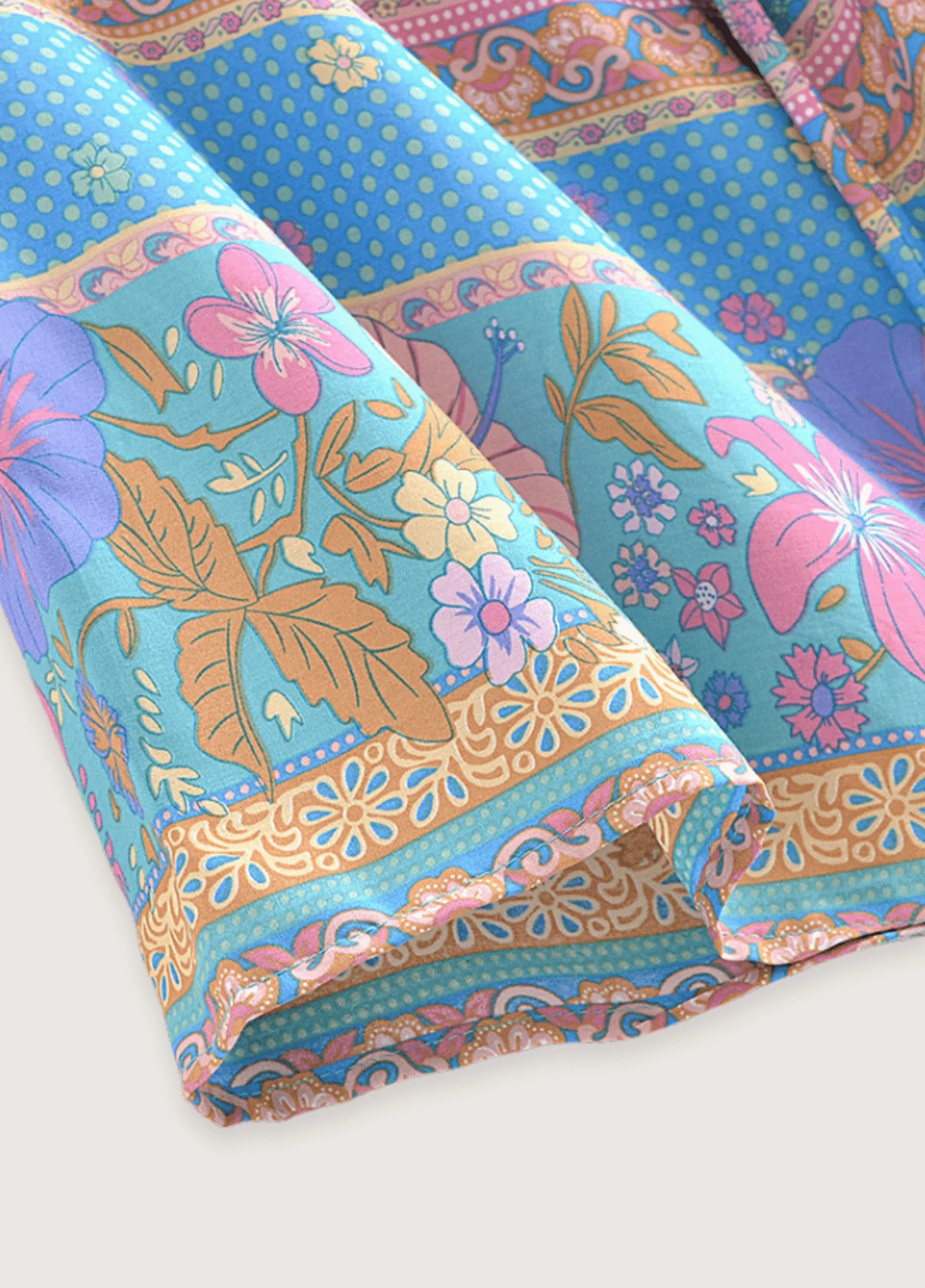 Kimono court fleuri bleu et rose - Image 4