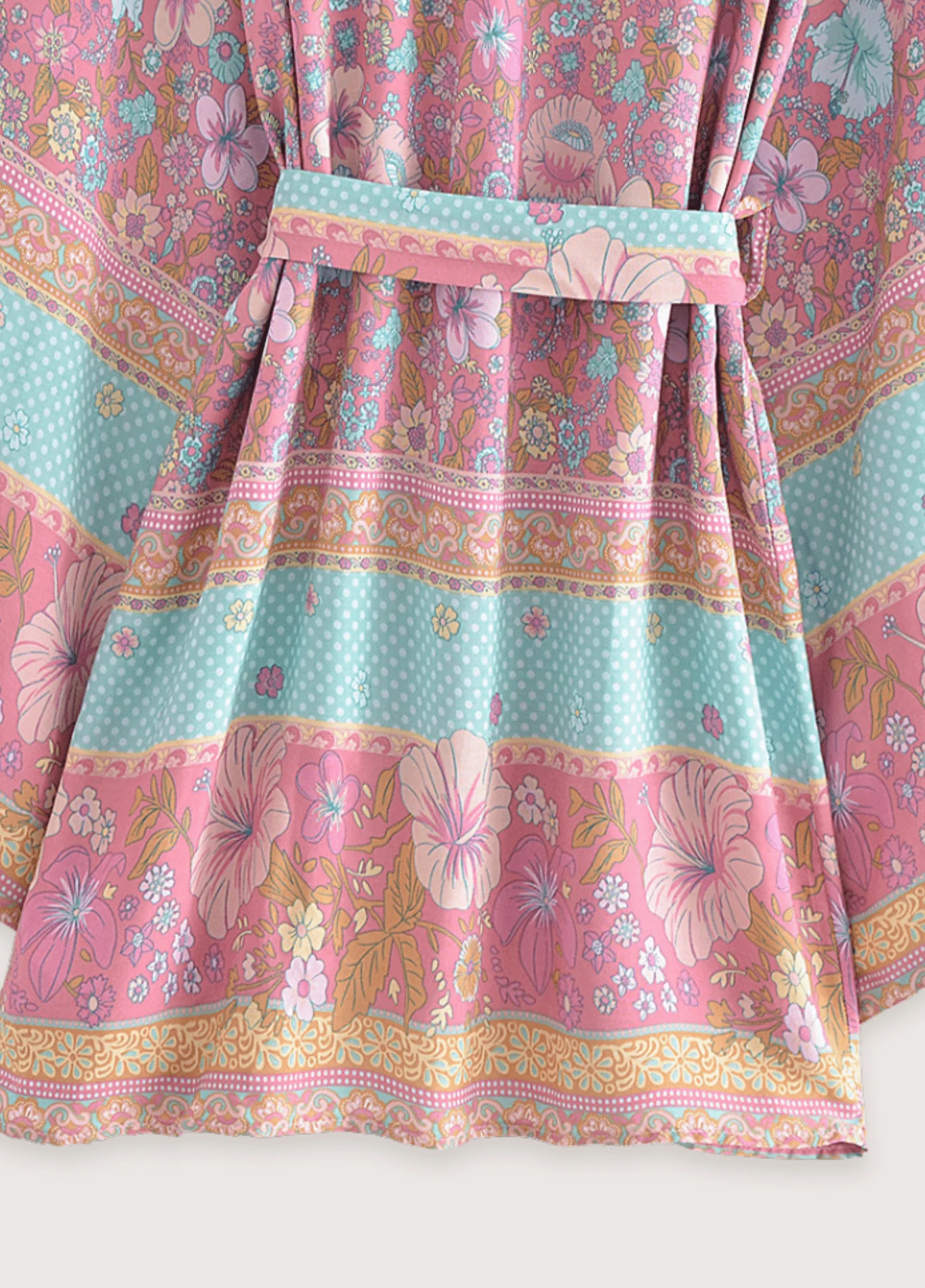 Kimono court fleuri rose et bleu - Image 3