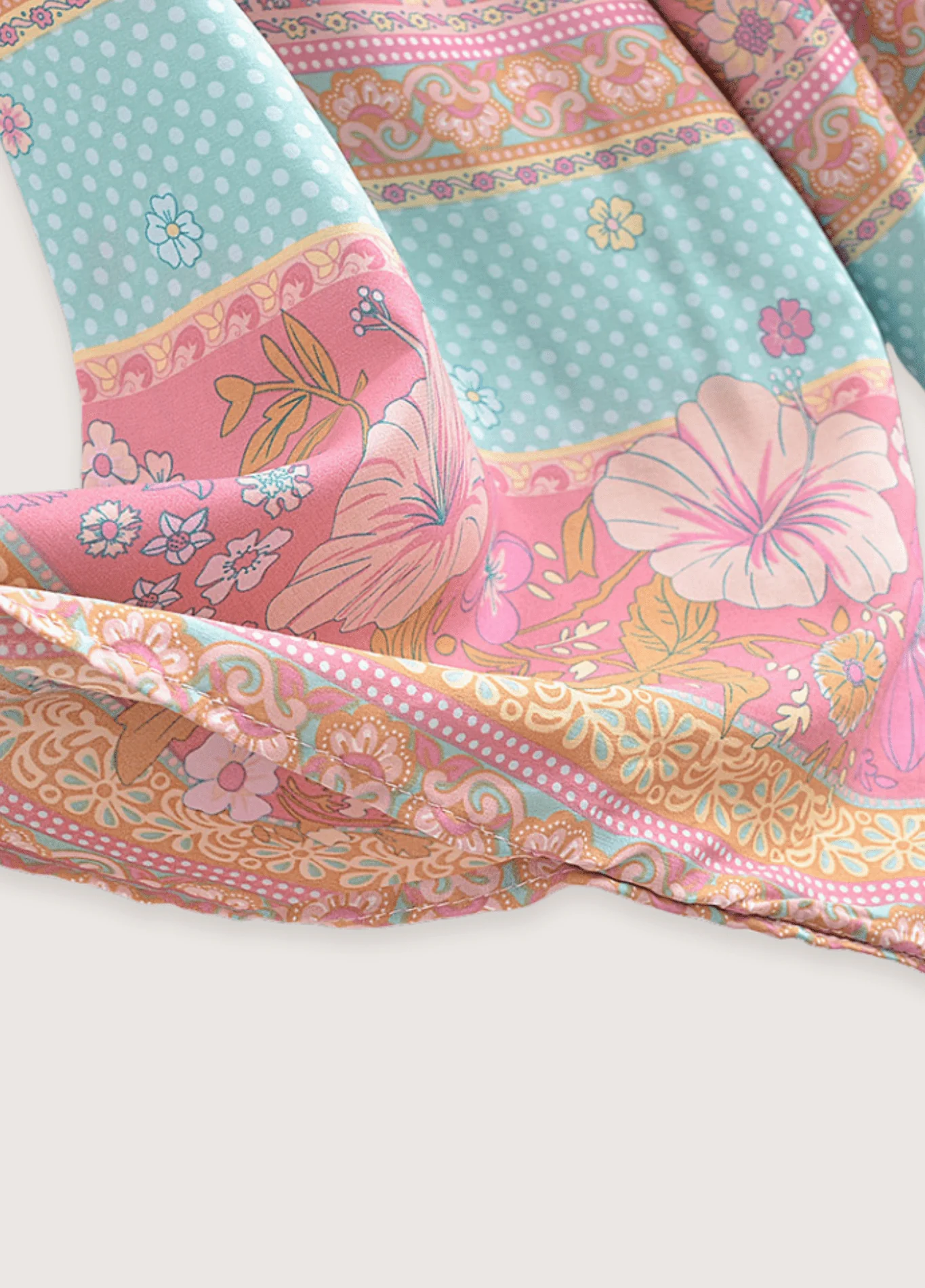 Kimono court fleuri rose et bleu - Image 4