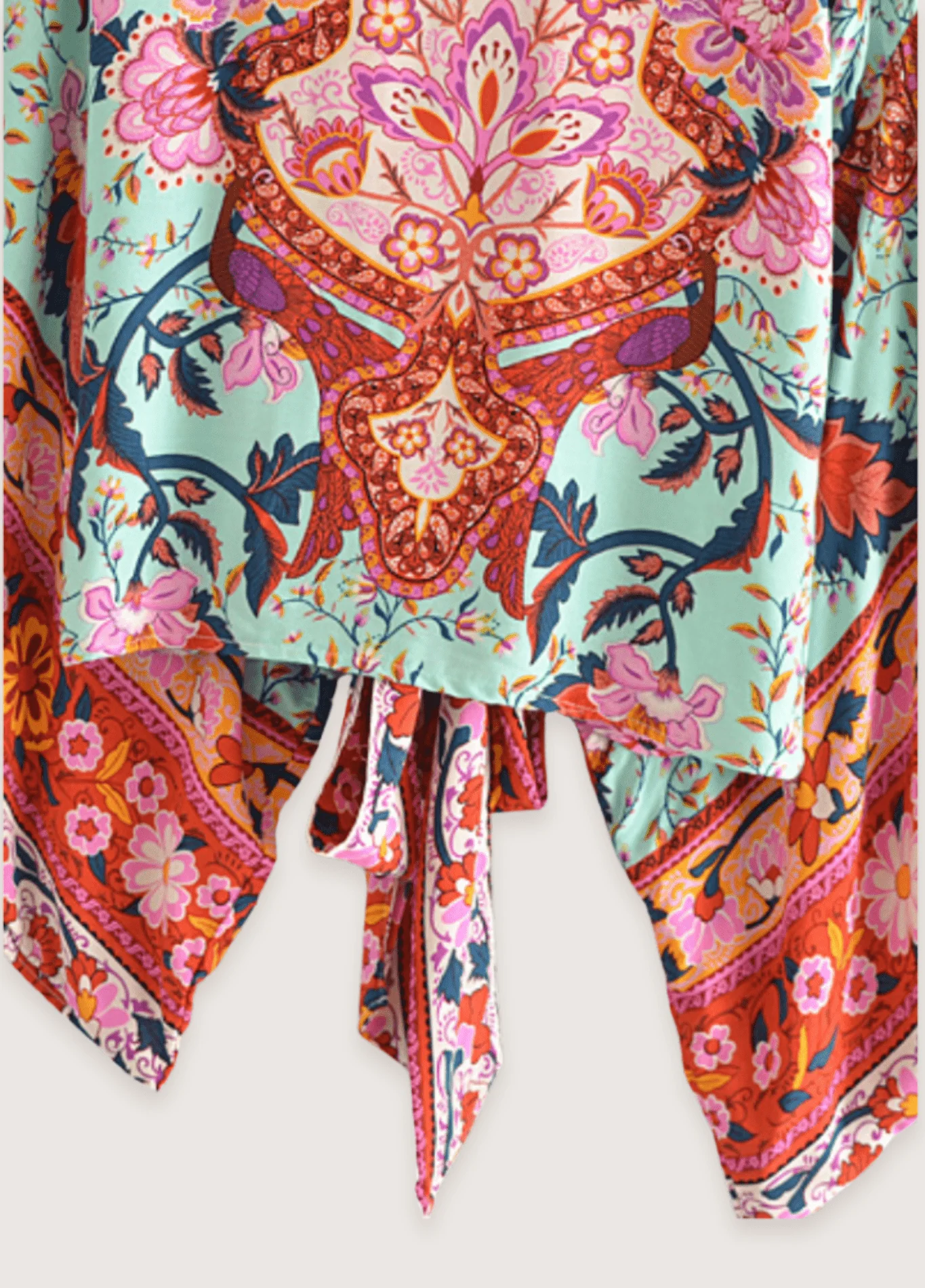 Kimono court fleuri vert grisé - Image 3