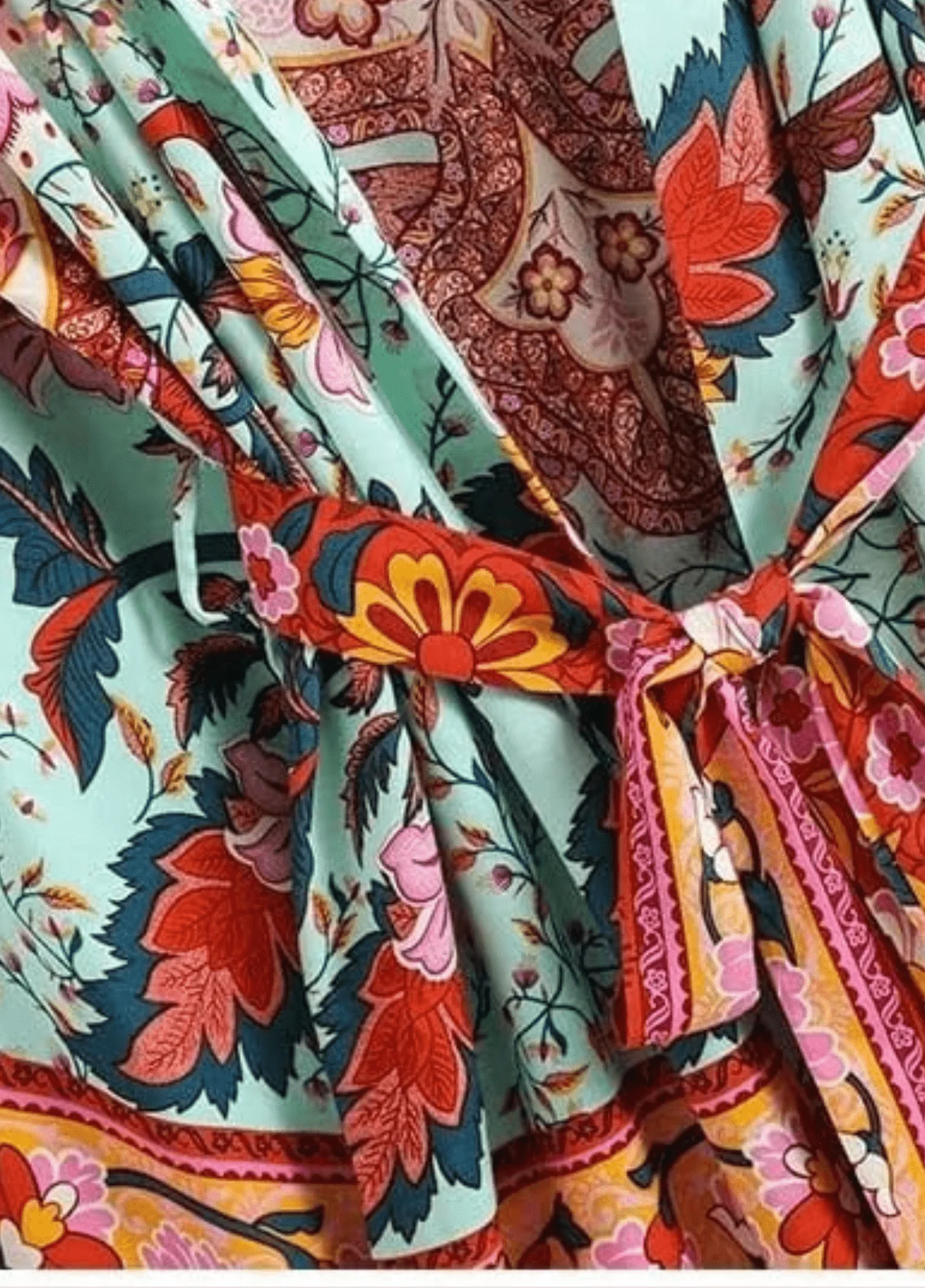 Kimono court floral vert grisé - Image 3