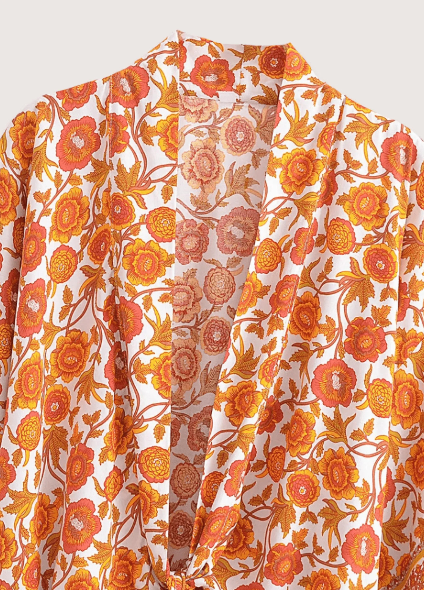 Kimono court jaune fleuri - Image 3