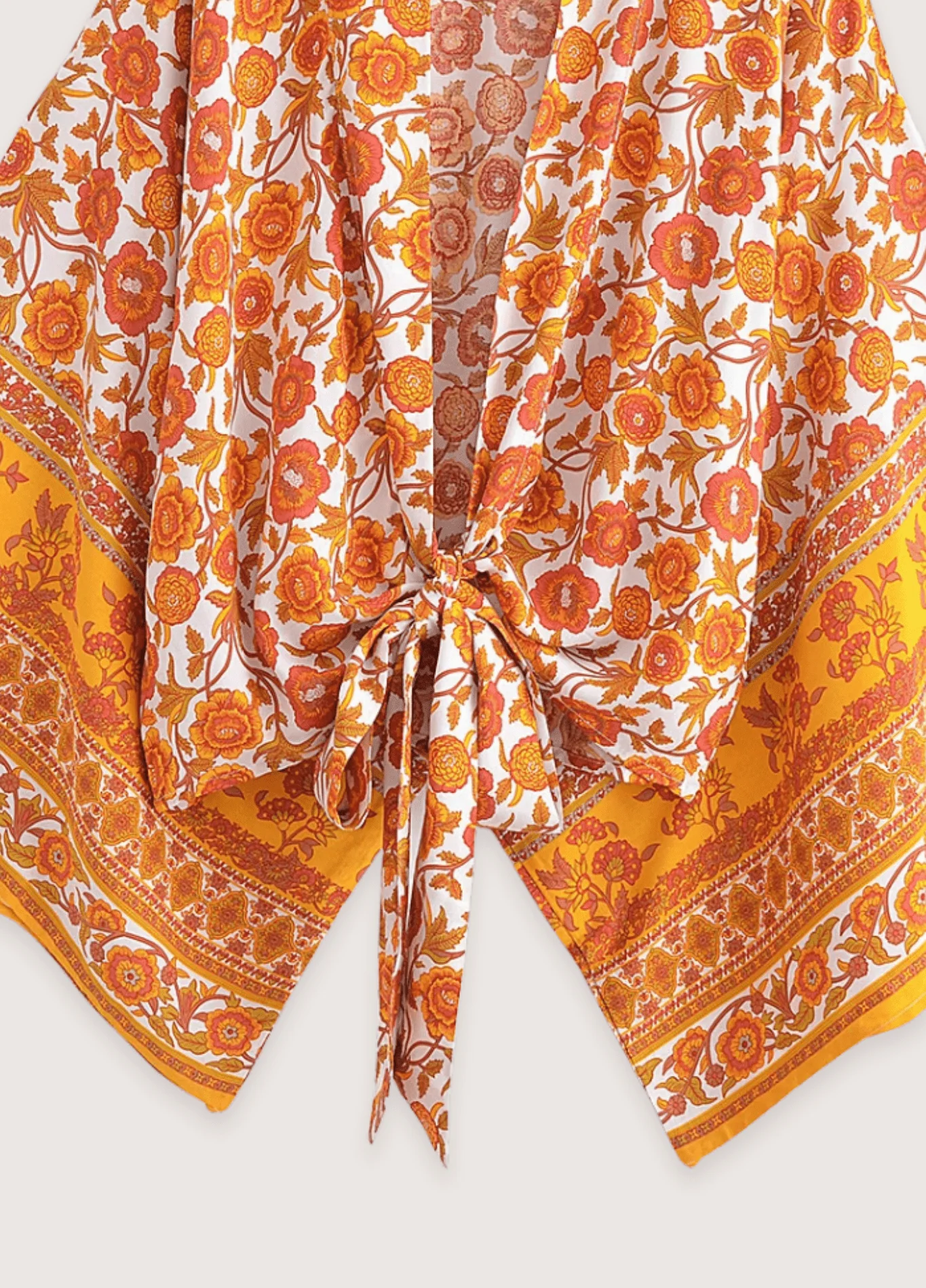 Kimono court jaune fleuri - Image 4