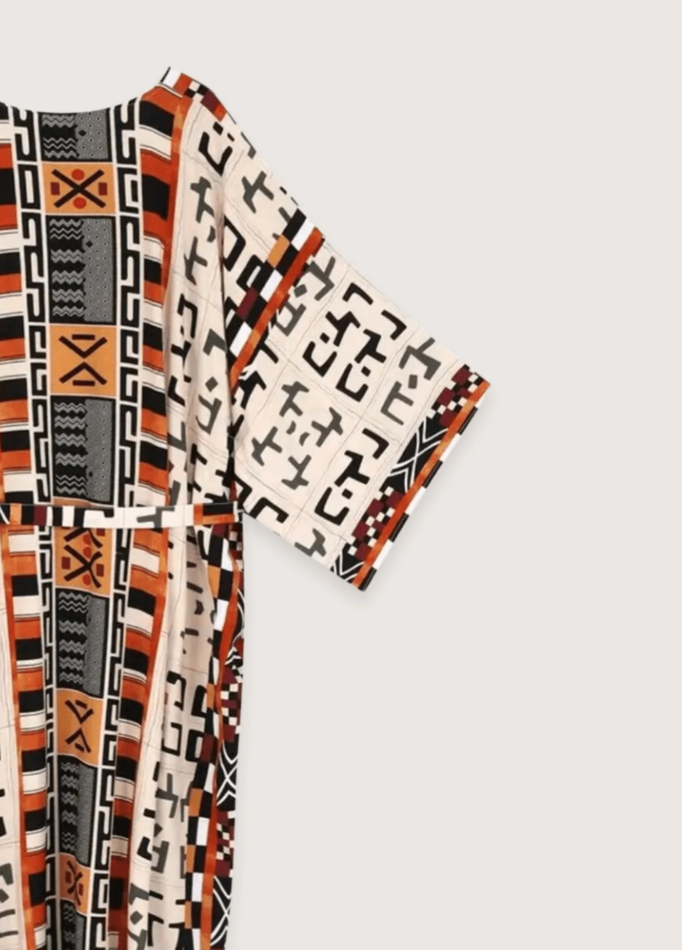 Kimono long beige gris à motif géométrique tribal - Image 4