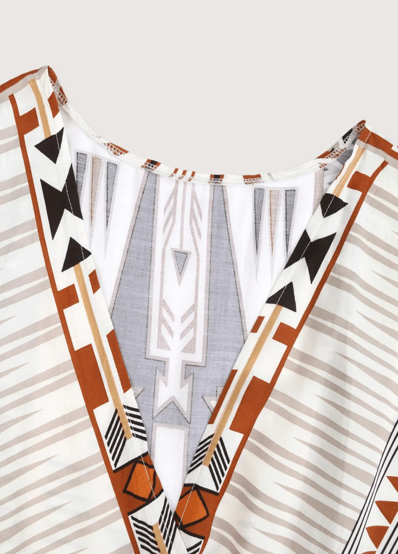 Kimono long beige à motif géométrique tribal - Image 5