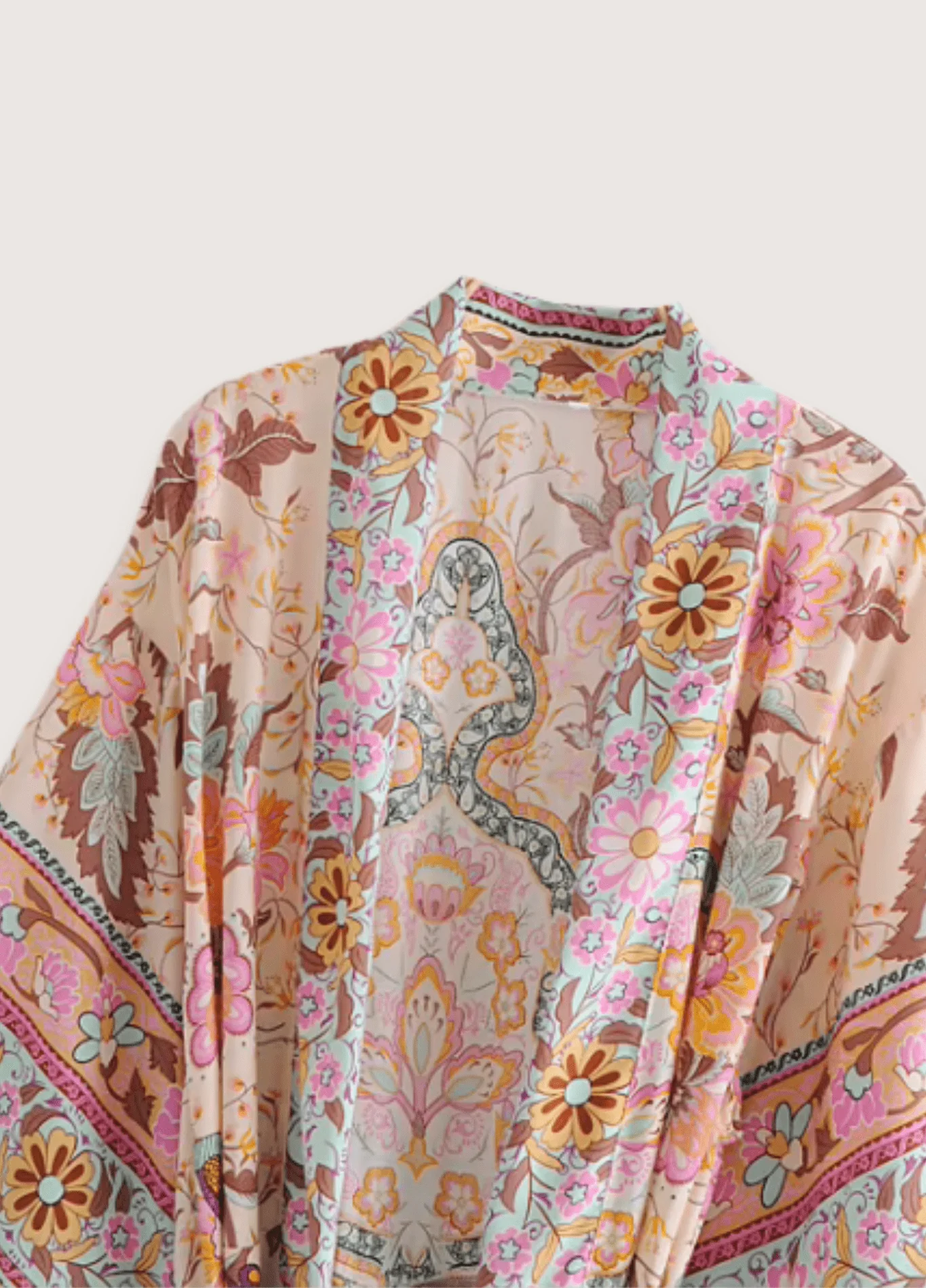 Kimono long fleuri rose pâle - Image 3