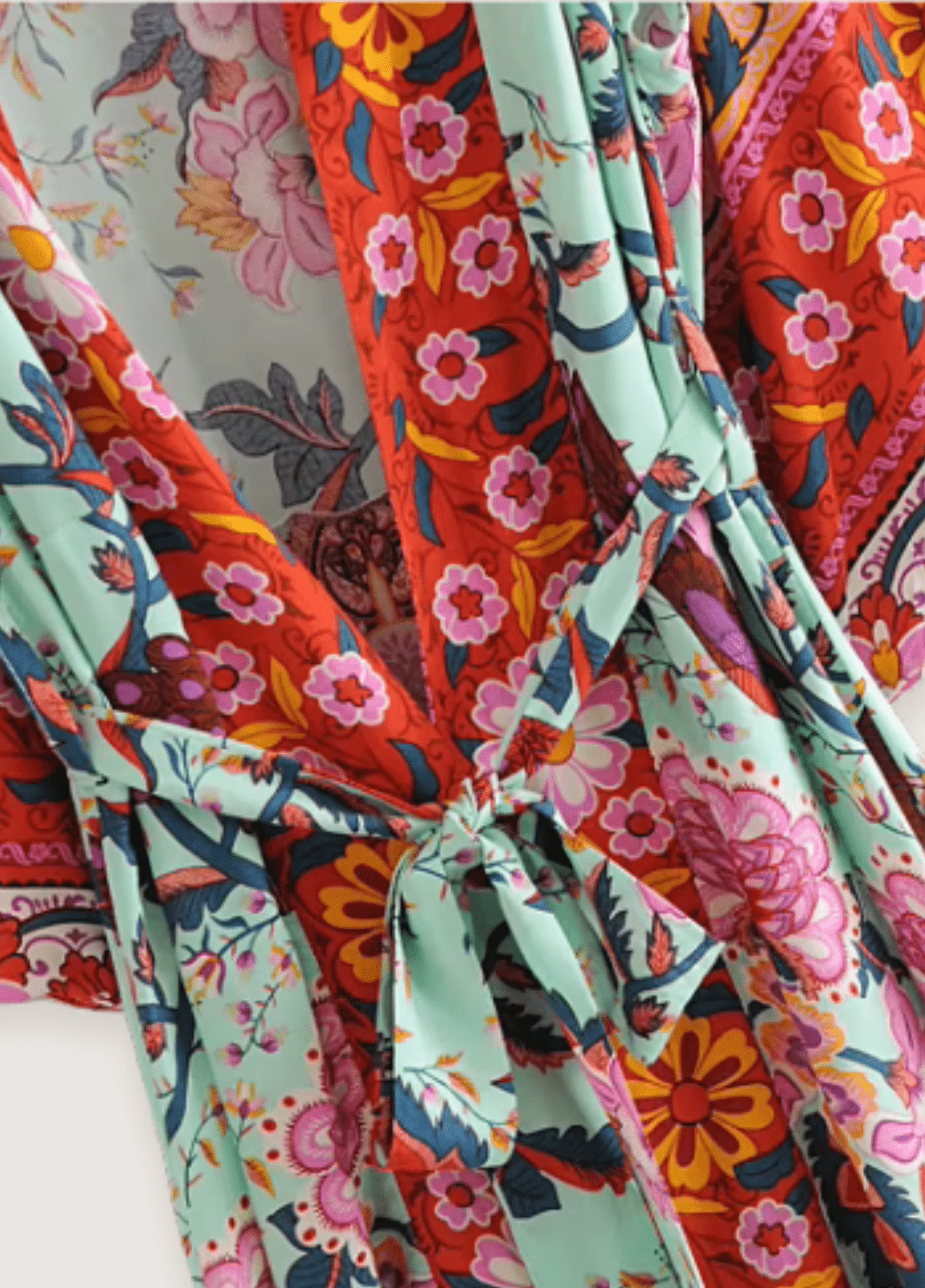 Kimono long fleuri vert grisé - Image 3