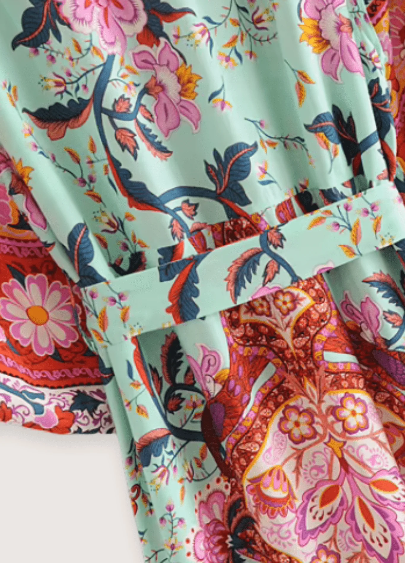 Kimono long fleuri vert grisé - Image 4