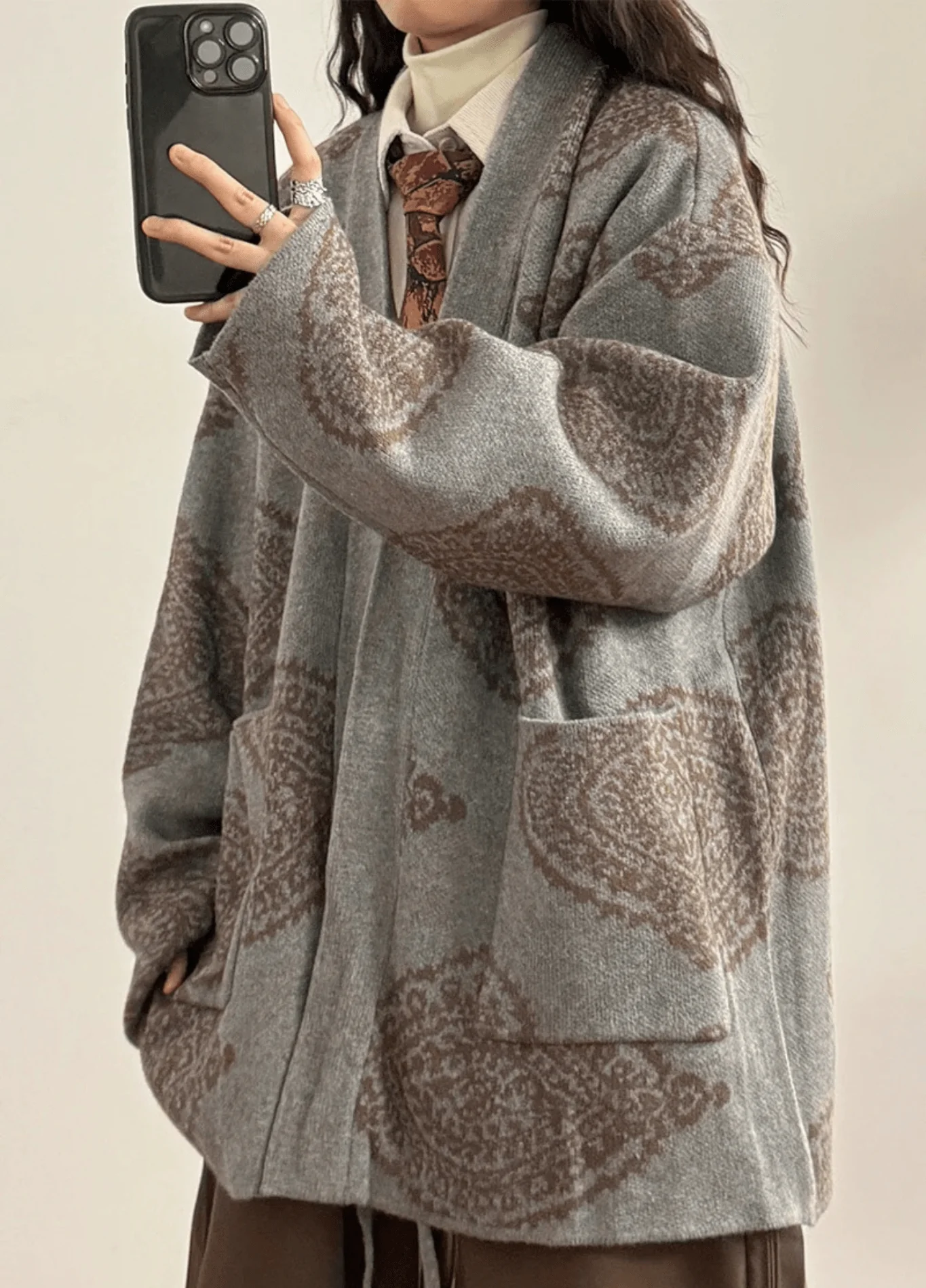 Veste kimono grise | Motifs Paisley - Image 3