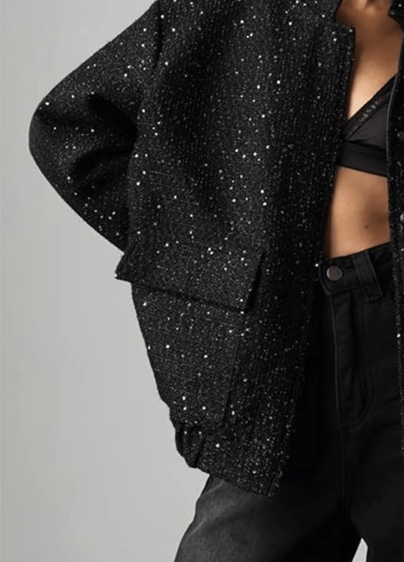 Veste kimono noir à paillettes | Hoshi - Image 6