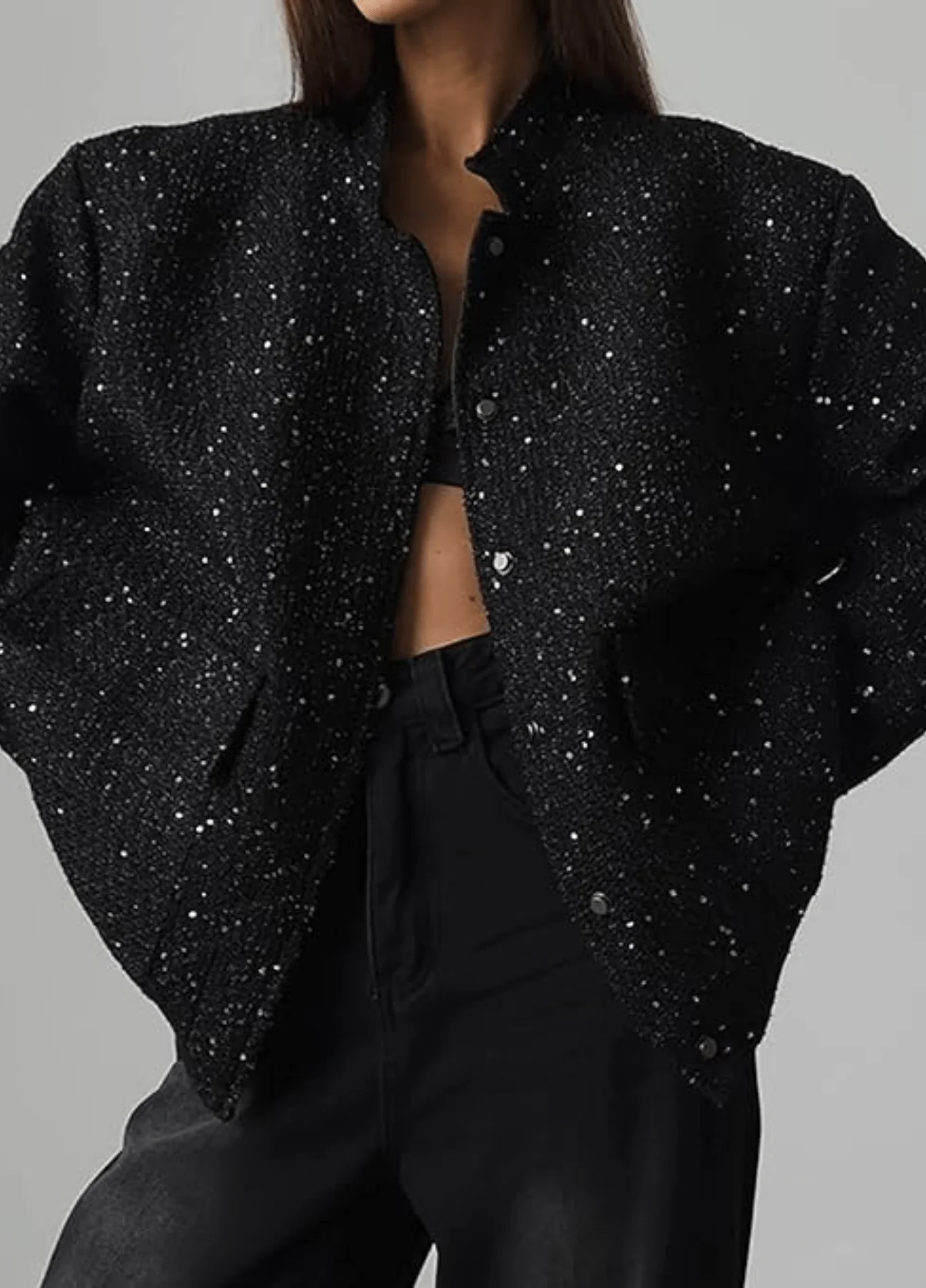 Veste kimono noir à paillettes | Hoshi - Image 7